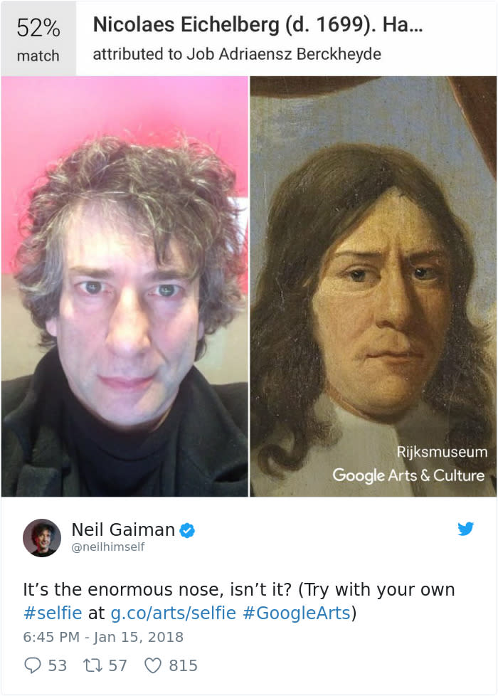 <p>El escritor inglés sabe perfectamente la razón por la que este es su doppelganger: “su enorme nariz” (Twitter/neilhimself). </p>