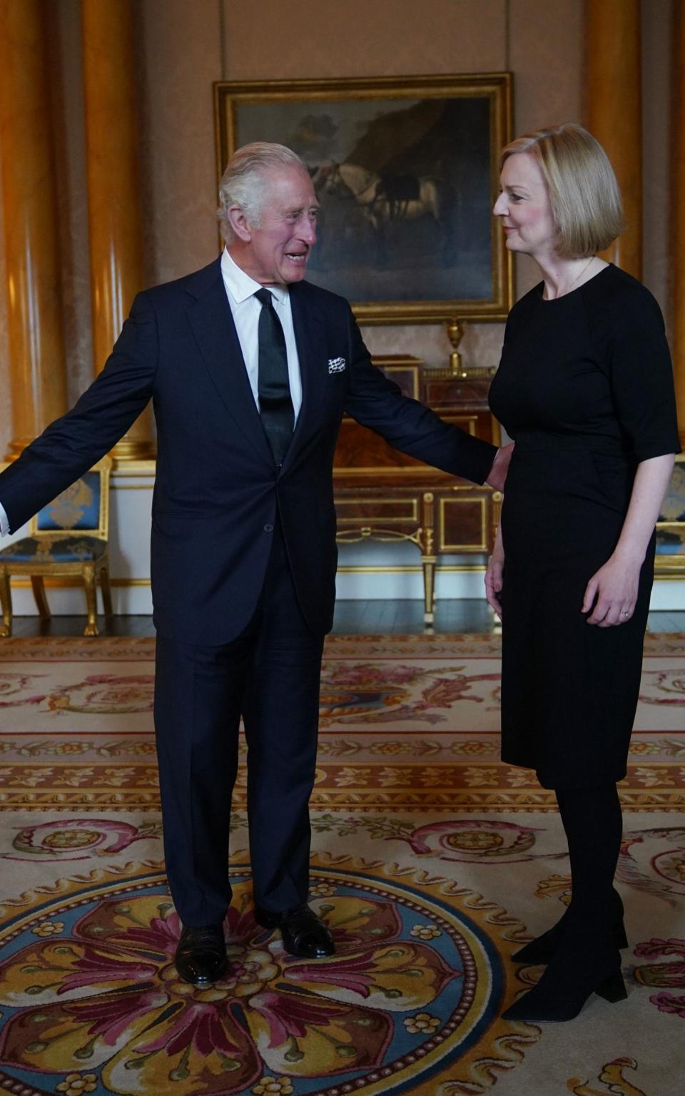 King Charles III during his first audience with Prime Minister Liz Truss at Buckingham Palace, London - Yui Mok/PA