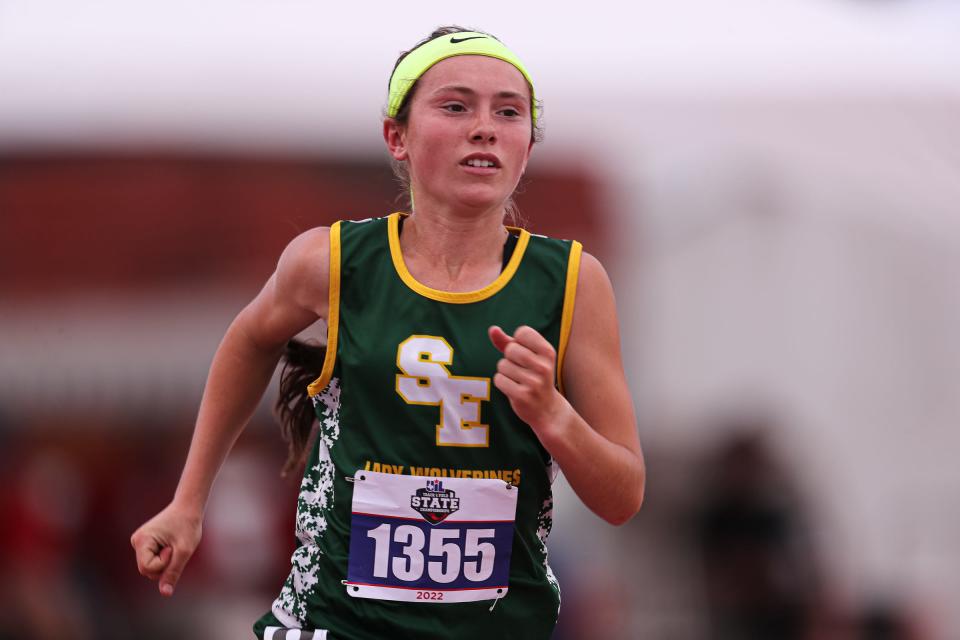 Springlake Earth's Taytum Goodman competes in the girls 1A 400 meter dash on Saturday May 14, 2022 at the UIL State Track & Field Meet in Austin, Texas.