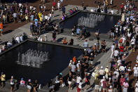 Fans gather for the during the first round of the US Open tennis championships, Monday, Aug. 29, 2022, in New York. (AP Photo/Julia Nikhinson)