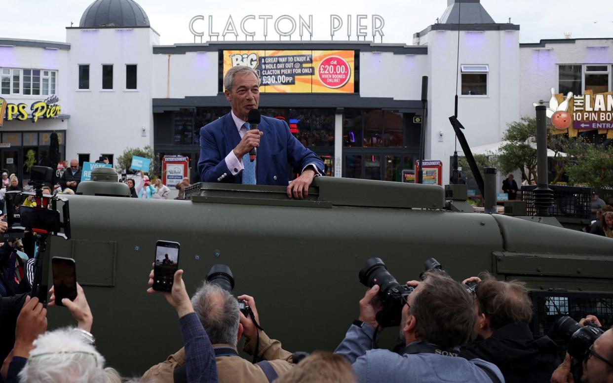 Nigel Farage speaks from a land rover in Clacton