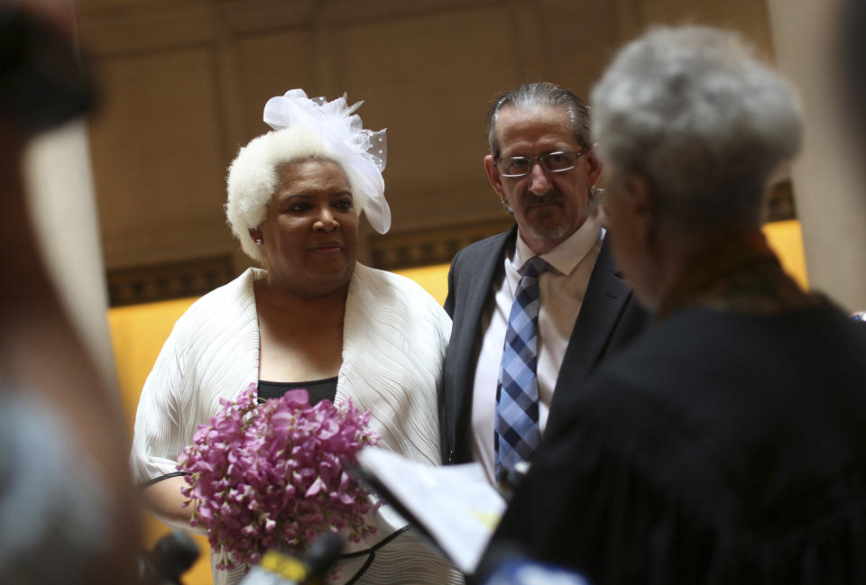 Randy Dolphin and transgender activist Veronika Lee-Tillman are married at City Hall in San Francisco on June 28, 2013. San Francisco Police Chief Greg Suhr gave the bride away.