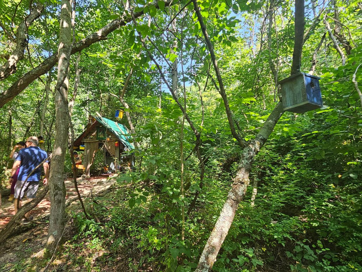 Groups of hikers enjoyed the grand opening of the new Kid's Nature Zone Story Walk at Buzzard's Roost.