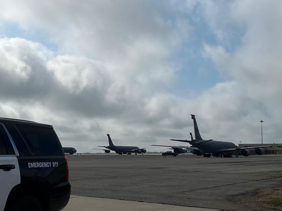 What appear to be military tankers sit at Topeka Regional Airport.