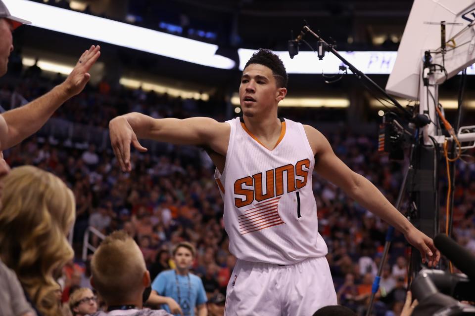 Devin Booker is an offensive machine, but he will command a heavy price come draft night. (Photo by Christian Petersen/Getty Images)