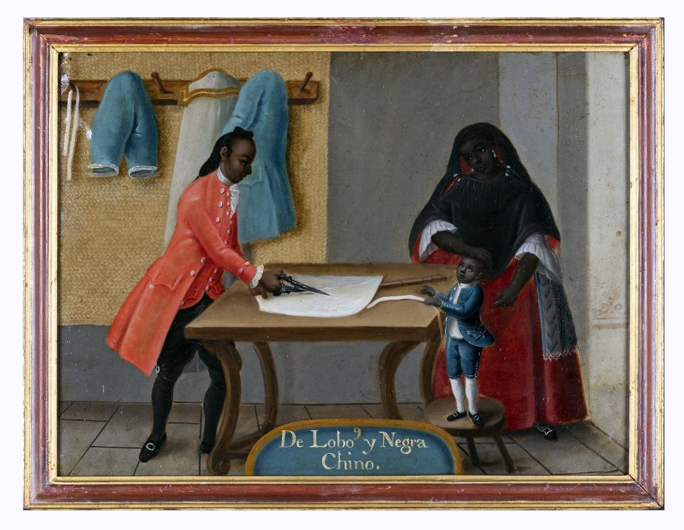 On Display at ‘Painted Cloth’: “De Lobo y Negra, Chino,” Mexico City, circa 1775, oil on copper, 14 3/16 × 18 7/8 in., Museo de América, Madrid. - Credit: Javier Rodriguez Barrera