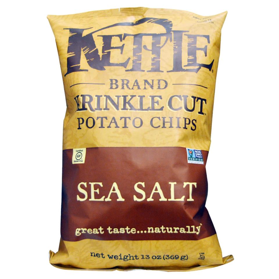 <p>Skip the cheesies loaded with chemicals and animal by-products and try crispy Kettle Brand sea salt chips made with only three ingredients. Their sea salt and vinegar flavor is also vegan, unlike many other brands that contain milk ingredients such as whey and lactose. </p>