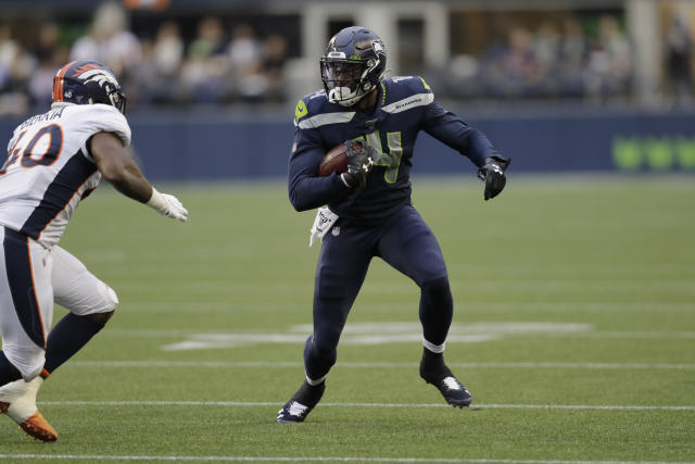 Wide receiver DK Metcalf of the Seattle Seahawks in action against