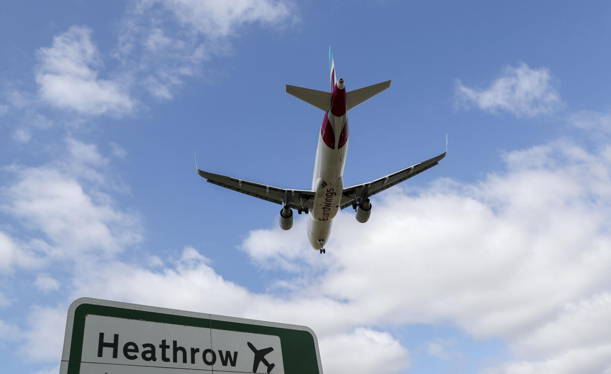 File photo dated 08/06/20 of a plane landing at Heathrow airport in London. A 25-year-old man has been arrested at Heathrow Airport on suspicion of terrorism. Issue date: Wednesday September 29, 2021.