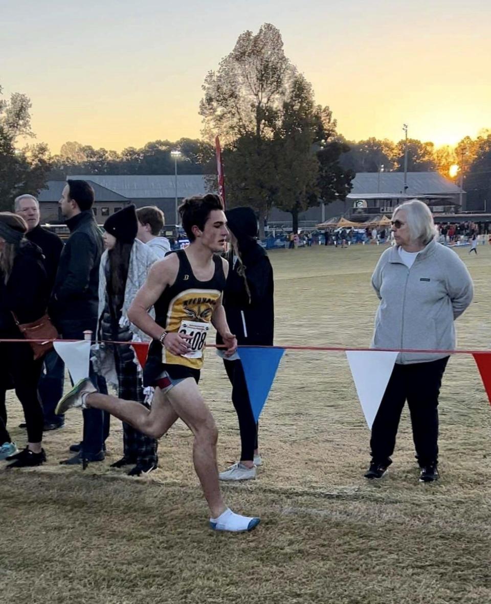 Memphis Rich of Richmond Hill ran the second half of the Class 7A state meet in Carrollton after losing his right shoe and finished 33rd.