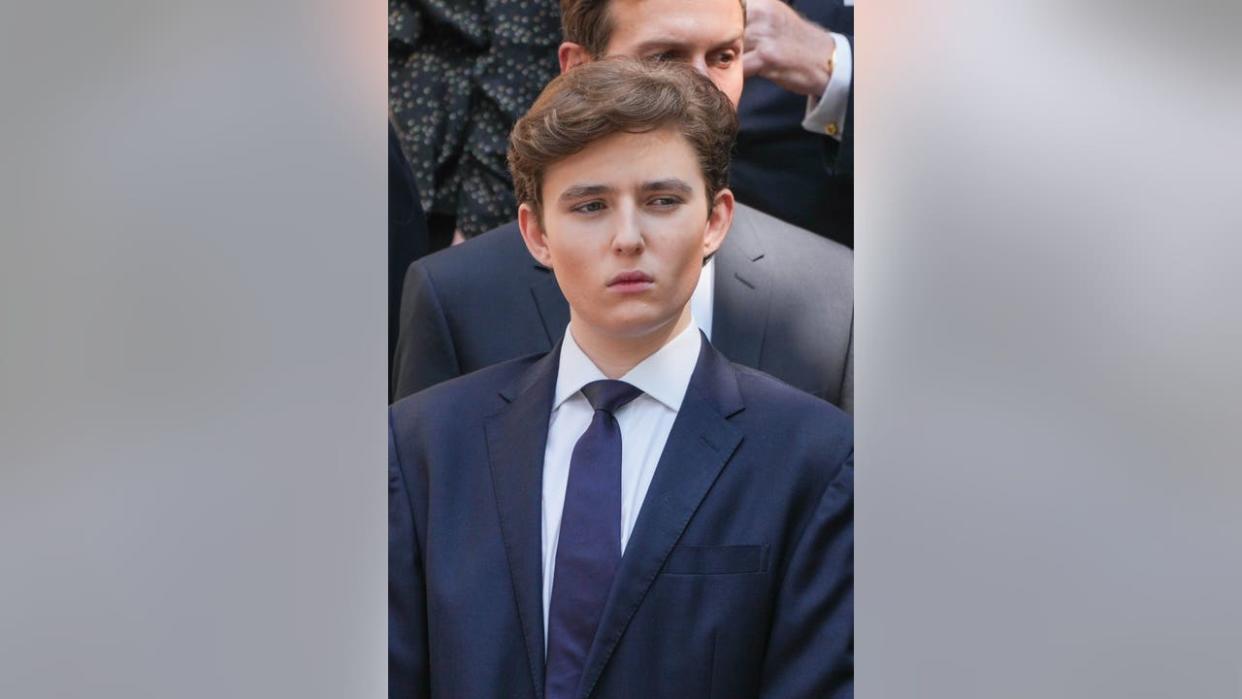 <div>NEW YORK, NY - JULY 20: Barron Trump is seen at the funeral of Ivana Trump on July 20, 2022 in New York City. (Photo by JNI/Star Max/GC Images)</div>