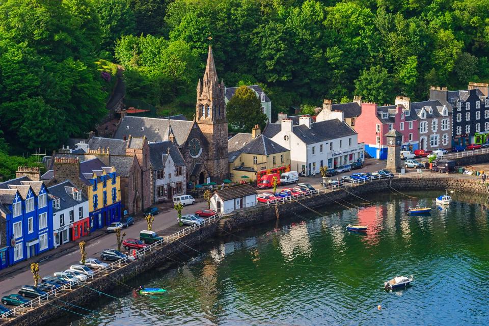 High Angle View At Tobermory Village On Scotland Coast