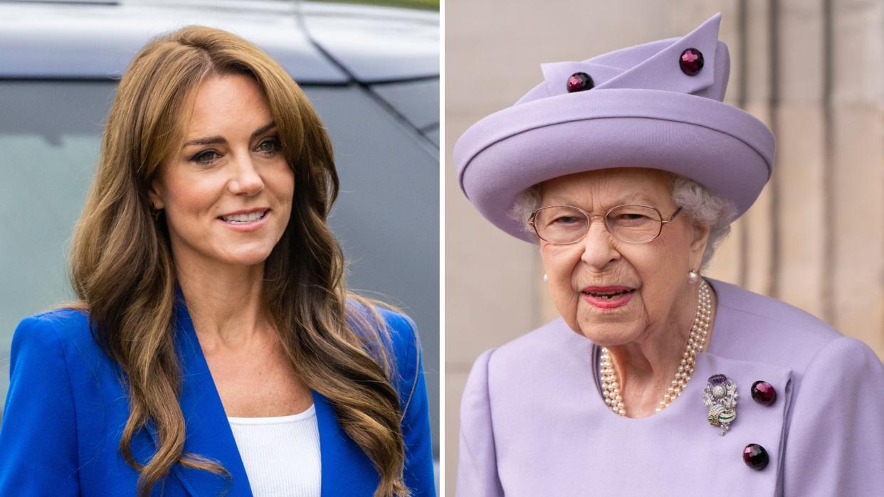  Why it’s "crucial" Kate Middleton is allowed this freedom. Seen here are the Princess of Wales and Queen Elizabeth at different occasions. 