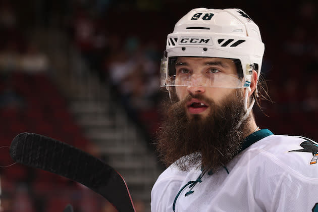 GLENDALE, AZ - OCTOBER 07: Brent Burns #88 of the San Jose Sharks during the preseason NHL game against Arizona Coyotes at Gila River Arena on October 7, 2016 in Glendale, Arizona. The Coyotes defeated the Sharks 3-1 (Photo by Christian Petersen/Getty Images)