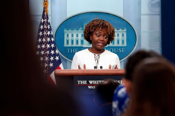 PHOTO: White House Press Secretary Karine Jean-Pierre speaks during the daily press briefing at the White House, Sept. 8, 2022. (Kevin Dietsch/Getty Images)