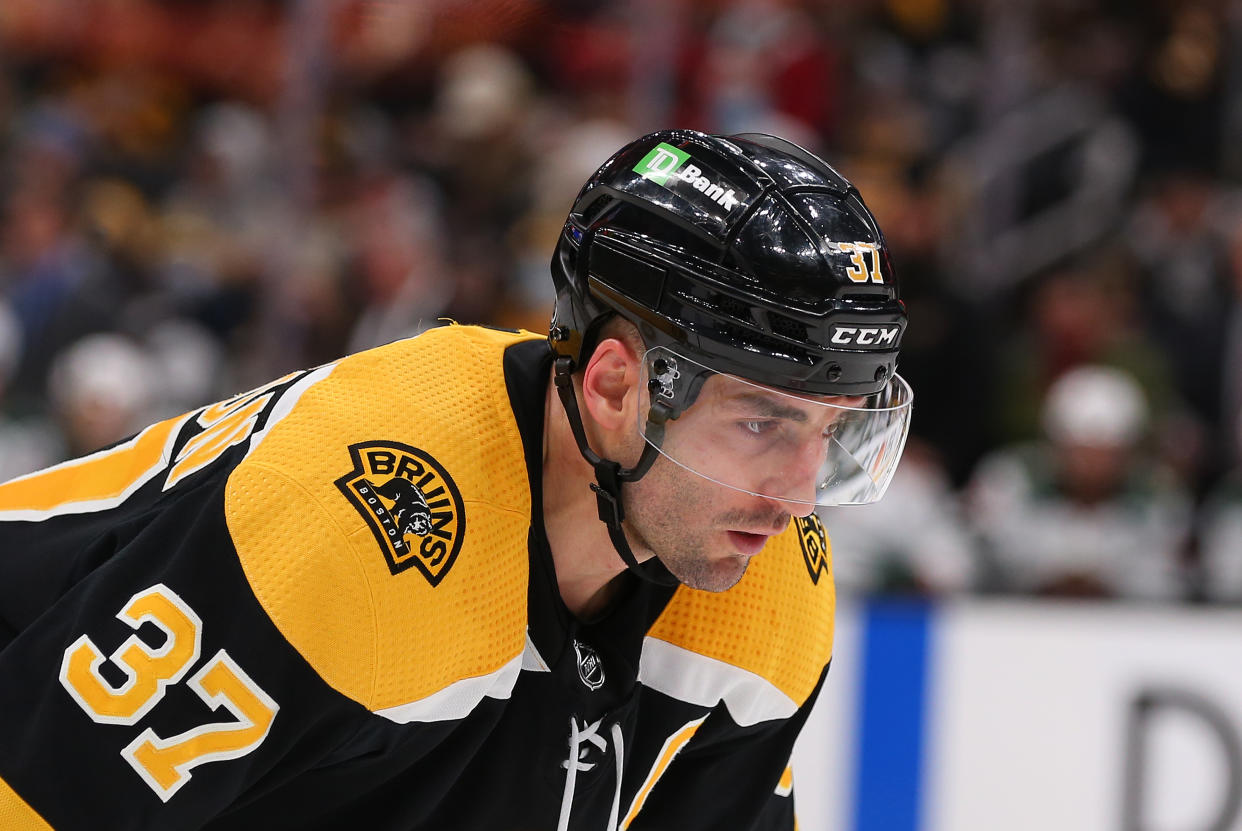 Boston Bruins center Patrice Bergeron (37) is still making fantasy hockey noise