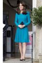<p>Wearing a bright blue pleated Emilia Wickstead dress at the Action to Addiction event. </p>