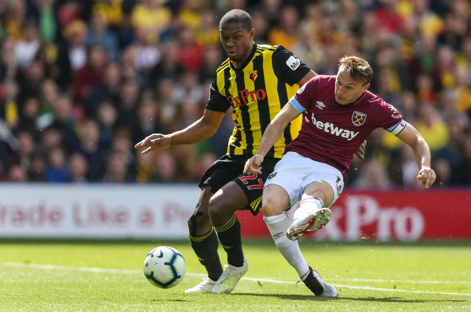 Mark Noble set West Ham United on the way at Vicarage Road. (Credit: Getty Images)