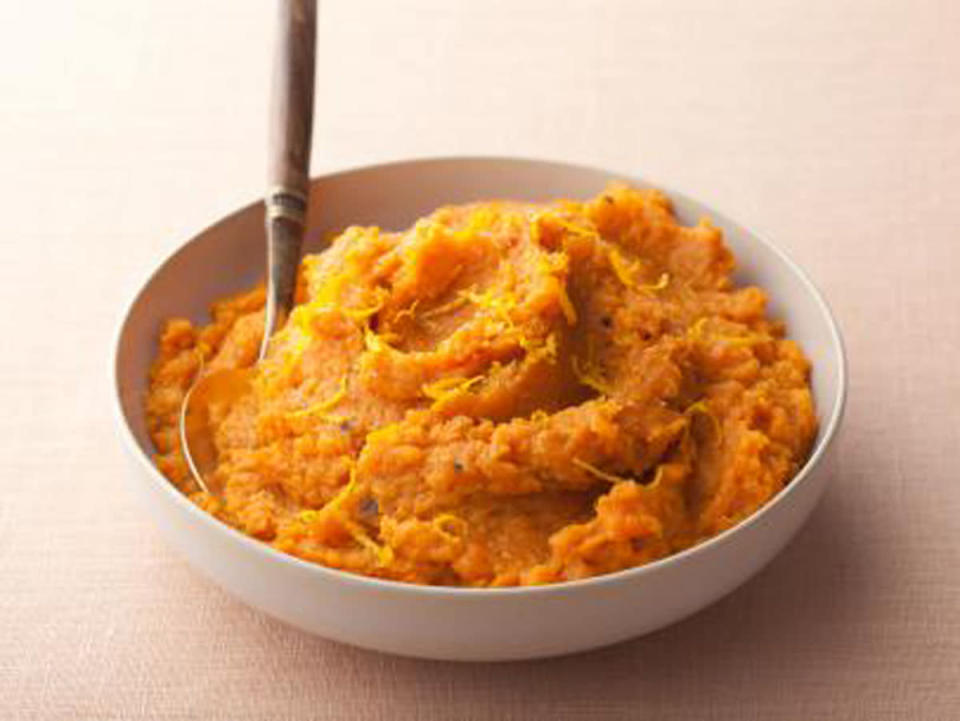 Rachael Ray’s 30-Minute Mashed Sweet Potatoes This sweet potato mash is filled with surprises including an orange, a banana, and chicken stock. And since it’s a Rachael Ray recipe, you can plan on having the whole thing done in under a half an hour. Get Rachael Ray’s 30-Minute Mashed Sweet Potatoes at Food Network. (Photo: Food Network) 