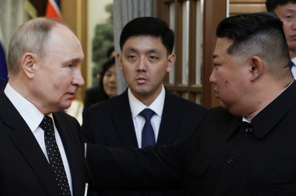 The remarks came as Vladimir Putin and North Korea's leader Kim Jong Un struck a new defence pact in Pyongyang (via REUTERS)