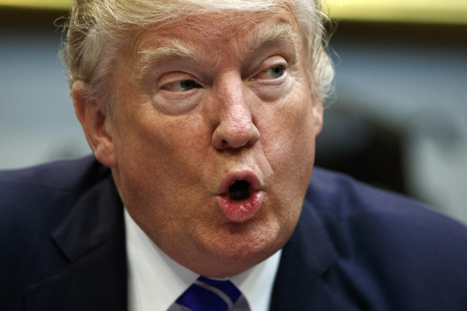 President Donald Trump speaks during a meeting with members of the House Ways and Means committee in the Roosevelt Room of the White House, Tuesday, Sept. 26, 2017, in Washington. (AP Photo/Evan Vucci)