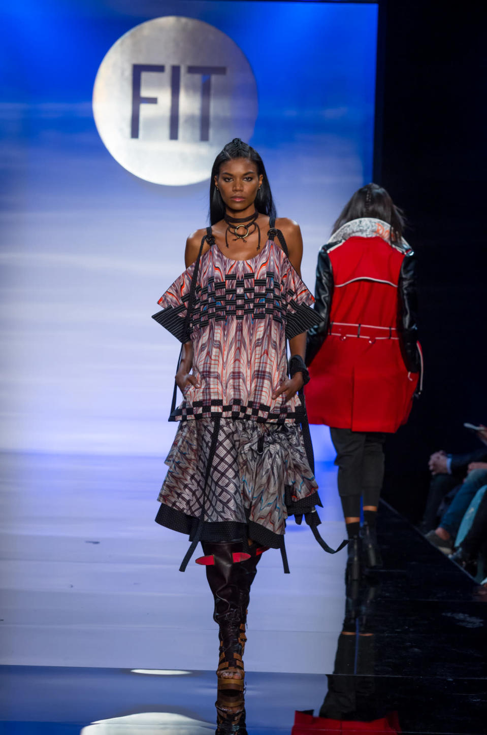 FIT graduate Aaron Rose’s dress offered a trippy, optical plaid that’s the coolest take on that print since Marc Jacobs did grunge for Perry Ellis.
