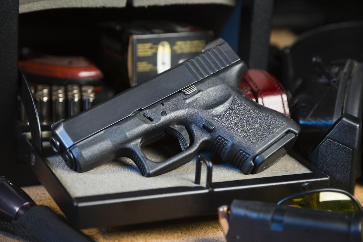 A&nbsp;handgun stored in a gun safe. (Photo: Getty Images)