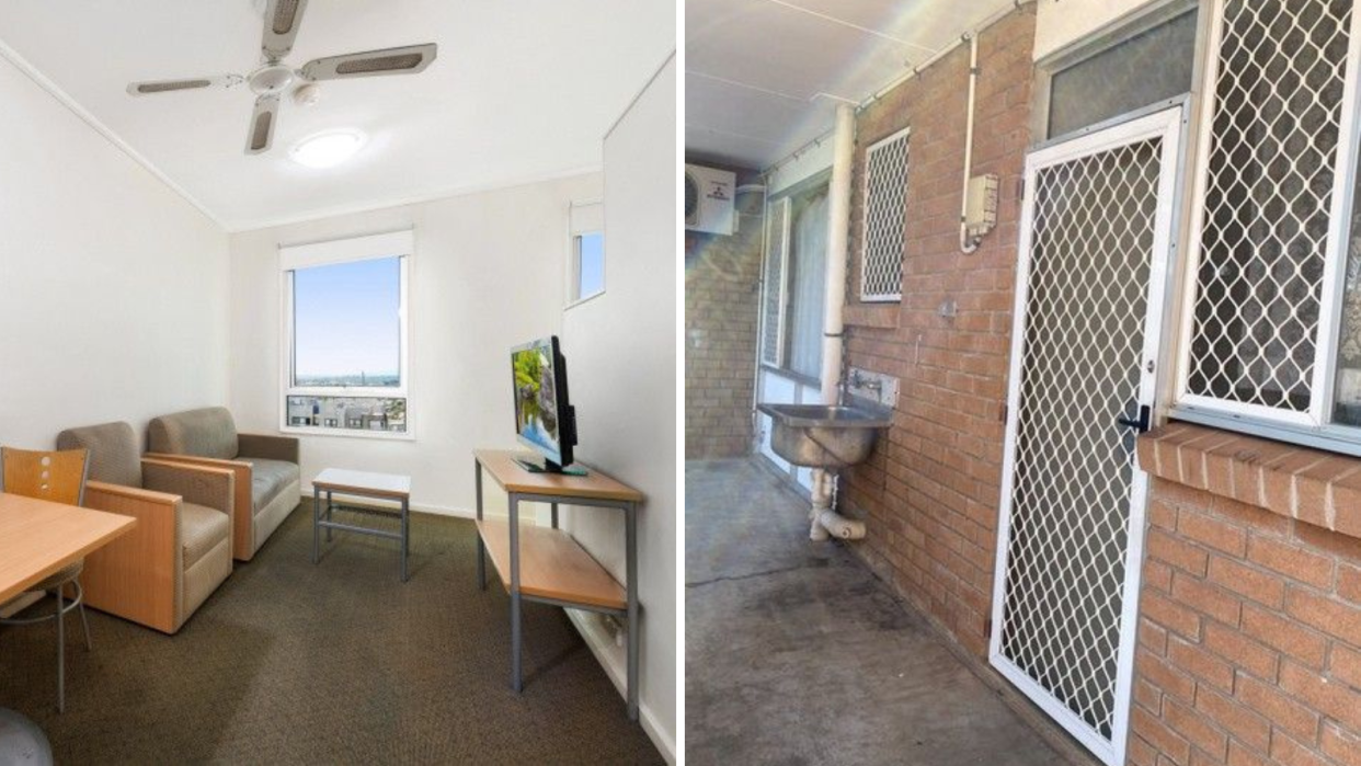 A composite image of two rental properties available in Melbourne and Darwin for under $400 per week.