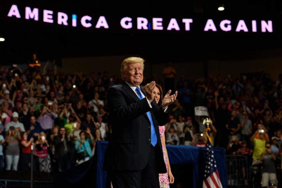 President: Trump celebrated the debate starting at a rally in Ohio (Getty Images)