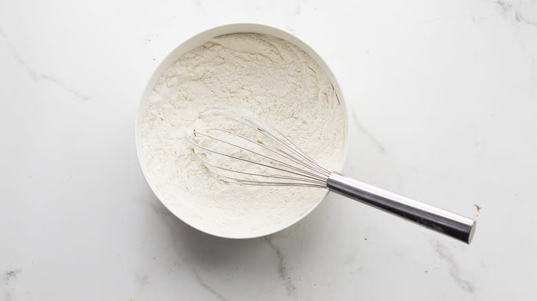 Bowl of dry cake ingredients