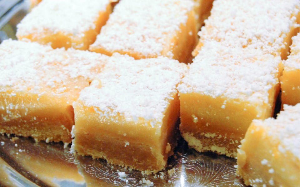 <p>There’s some flour in the topping on these bars that gives the lemon custard a bit more substance. I really like the firmness it creates, and it makes these not your usual lemon bars. </p><p>Recipe <strong><a href="/258469/benrayl/zesty-lemon-bars/" data-ylk="slk:HERE;elm:context_link;itc:0;sec:content-canvas" class="link ">HERE</a>.</strong></p>