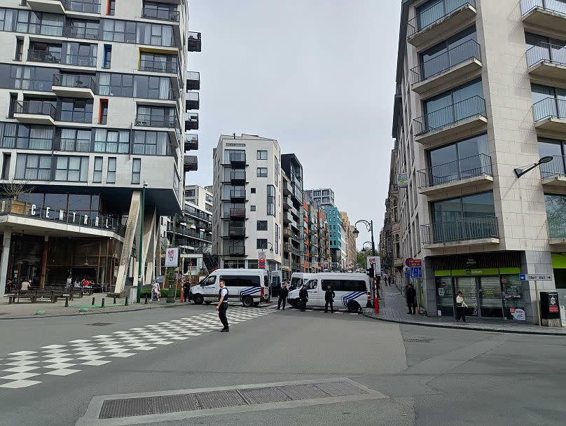 Police oversee an Extinction Rebellion protest in Brussels on 6 April.