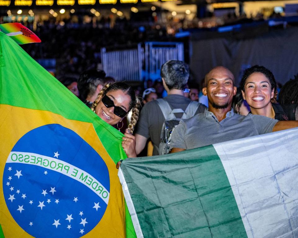 Afrobeats fans rep their country at Afro Nation Miami at loanDepot Park on Saturday, May 27, 2023.