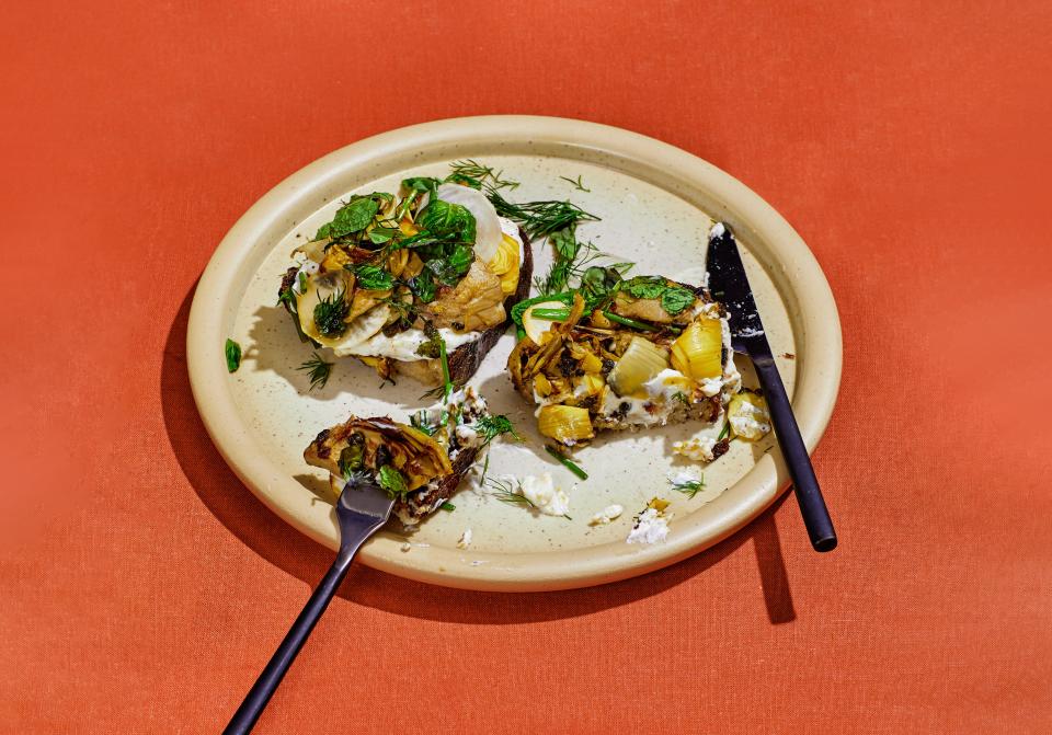 Fried Caper and Artichoke Toasts