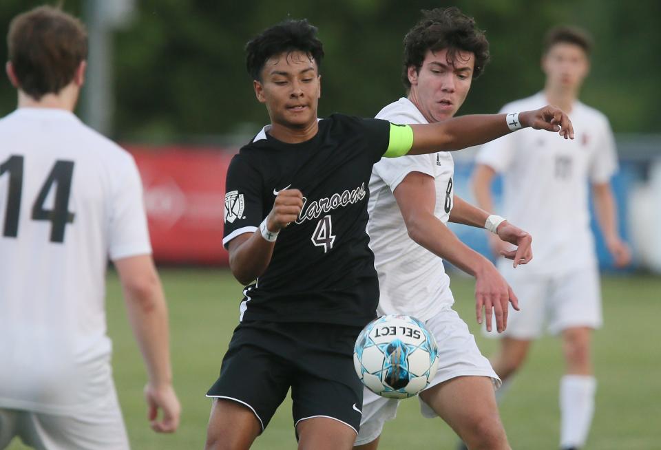 Dowling Catholic midfielder Henrry Abarca (4), seen here during a game in 2023, has posted 12 goals so far this season.