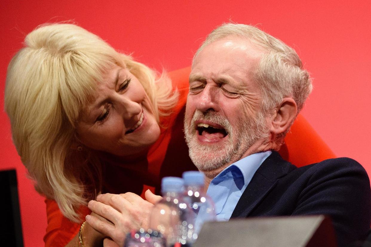 Labour Party leader Jeremy Corbyn shares a joke with Jennie Formby: AFP/Getty Images