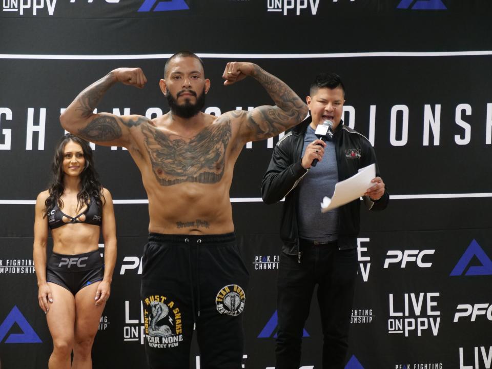 Amarillo native Israel Rodriguez weighs in ahead of PFC 29 on Friday, June 9, 2023 at the Amarillo Civic Center.