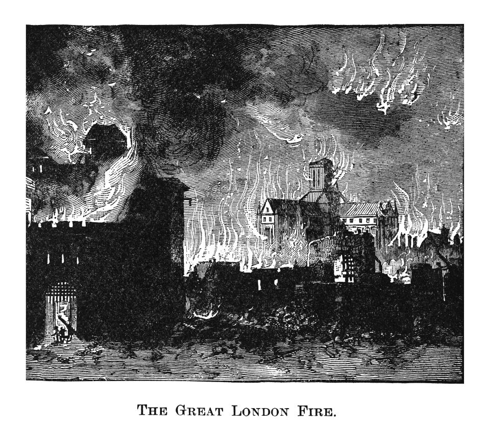 Copyright has expired on this artwork. From my own archives, digitally restored.
The Great Fire of London was a major conflagration that swept through the central parts of London from Sunday, 2 September to Thursday, 6 September 1666. The fire gutted the medieval City of London inside the old Roman city wall.