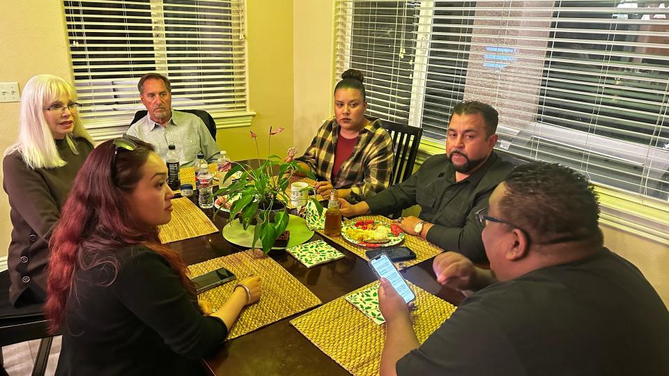 An election night watch-party included, left to right, Adelanto Council candidate Amanda Uptergrove, incumbent candidate Victorville Mayor Debra Jones, Victorville Council candidate Robert “Bob” Harriman, Liz Meza and her husband, Adelanto Council candidate Angelo Meza and incumbent candidate Adelanto Mayor Gabriel Reyes.