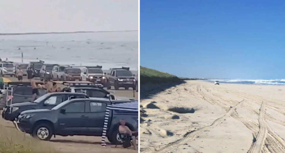 Vehicles on Goolwa Beach in South Australia. 