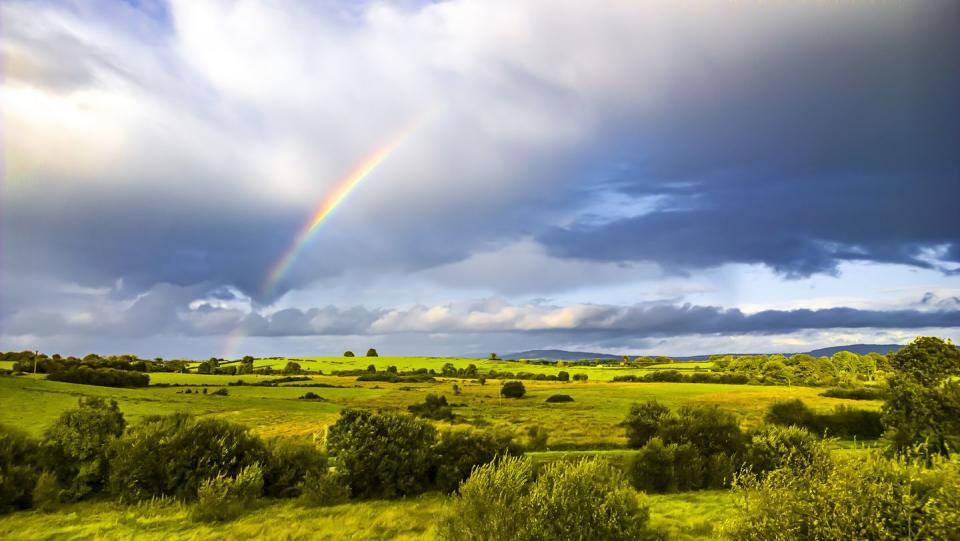 double rainbow landscape in beautiful irish landscape scenery, taken on sunny and rainy dayco tipperary ireland