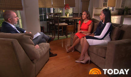 Matt Lauer, left, interviews Janay Rice, center, and her mother, Candy Palmer. (AP/The Today Show)