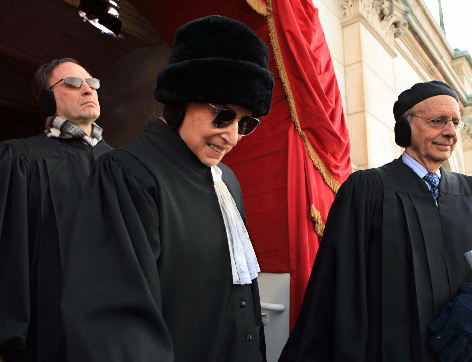 Ginsburg arrives at the Capitol for the inauguration of President Obama, flanked by fellow justices Samuel Alito, left, and Steven Breyer, right. (Photo: J. Scott Applewhite/Pool/AP)