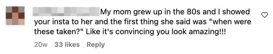 Instagram comment by pretty_penn_cos: "My mom grew up in the 80s and I showed your insta to her and the first thing she said was 'when were these taken?!' Like it's convincing you look amazing!!!"