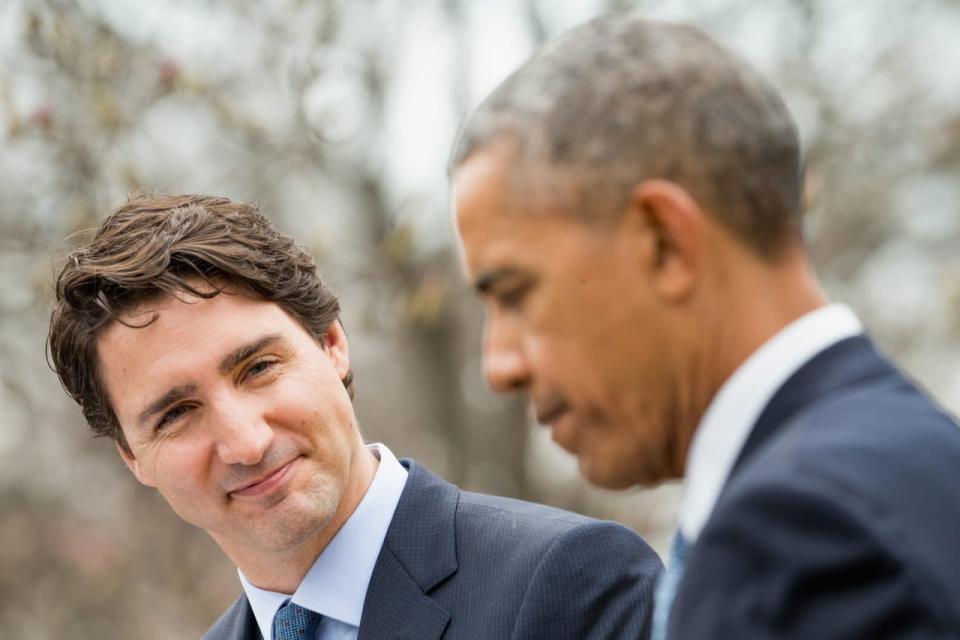 Prime Minister Justin Trudeau thanks President Barack Obama while speaking at a bilateral news conference in the Rose Garden of the White House in Washington, Thursday, March 10, 2016. (AP Photo/Andrew Harnik)