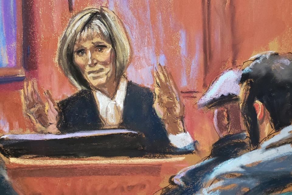 Court artist’s impression of E Jean Carroll giving evidence (REUTERS)