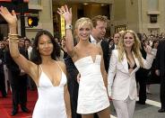  Premiere: <a href="/movie/contributor/1800024023" data-ylk="slk:Lucy Liu;elm:context_link;itc:0;sec:content-canvas" class="link ">Lucy Liu</a>, <a href="/movie/contributor/1800020297" data-ylk="slk:Cameron Diaz;elm:context_link;itc:0;sec:content-canvas" class="link ">Cameron Diaz</a>, <a href="/movie/contributor/1800419989" data-ylk="slk:McG;elm:context_link;itc:0;sec:content-canvas" class="link ">McG</a> and <a href="/movie/contributor/1800016287" data-ylk="slk:Drew Barrymore;elm:context_link;itc:0;sec:content-canvas" class="link ">Drew Barrymore</a> at the LA premiere of Columbia's <a href="/movie/1807839027/info" data-ylk="slk:Charlie's Angels: Full Throttle;elm:context_link;itc:0;sec:content-canvas" class="link ">Charlie's Angels: Full Throttle</a> - 6/18/2003<br>Photo: <a href="http://www.wireimage.com" rel="nofollow noopener" target="_blank" data-ylk="slk:Lester Cohen, Wireimage.com;elm:context_link;itc:0;sec:content-canvas" class="link ">Lester Cohen, Wireimage.com</a>