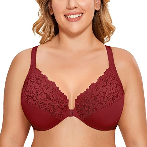 DELIMIRA Women's Front Closure Bras Plus Size Lace Full Coverage