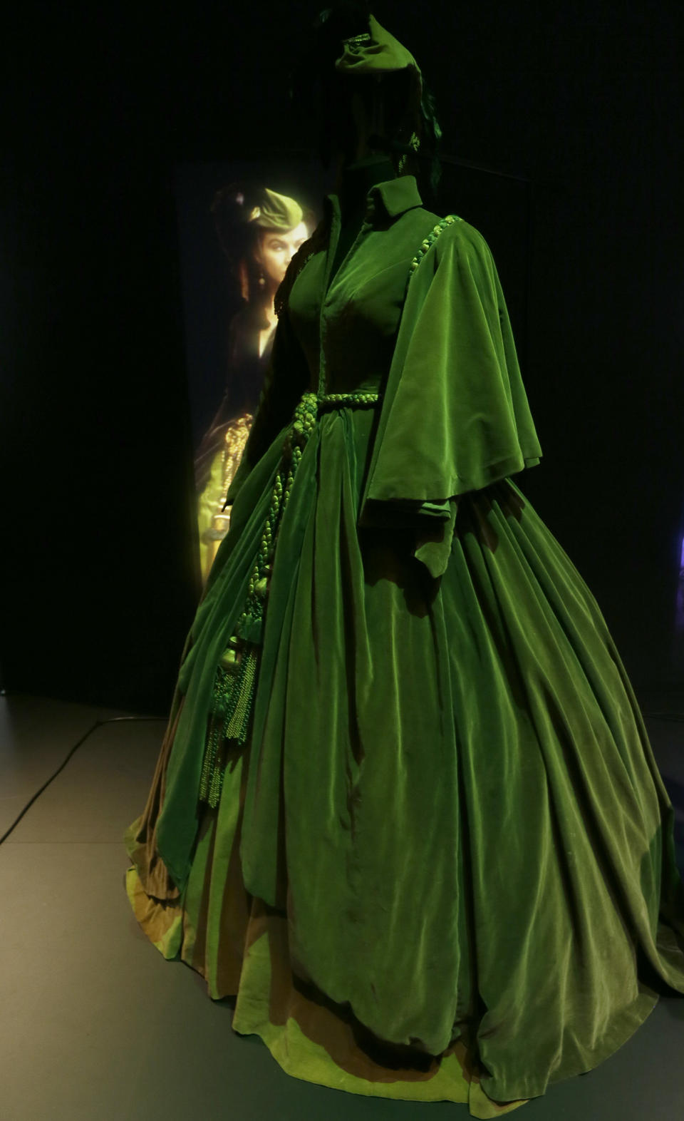 A costume worn by British actress Vivien Leigh as Scarlett O'Hara in the iconic 1939 movie 'Gone with the Wind' on display at the Hollywood Costume exhibition at the Victoria and Albert Museum in London Wednesday, Oct. 17, 2012. The show at the Victoria and Albert Museum showcases more than one hundred movie costumes from a century of film-making. The exhibition opens to the public on Oct. 20, 2012 and run till 27 Jan. 2013. (AP Photo/Alastair Grant)