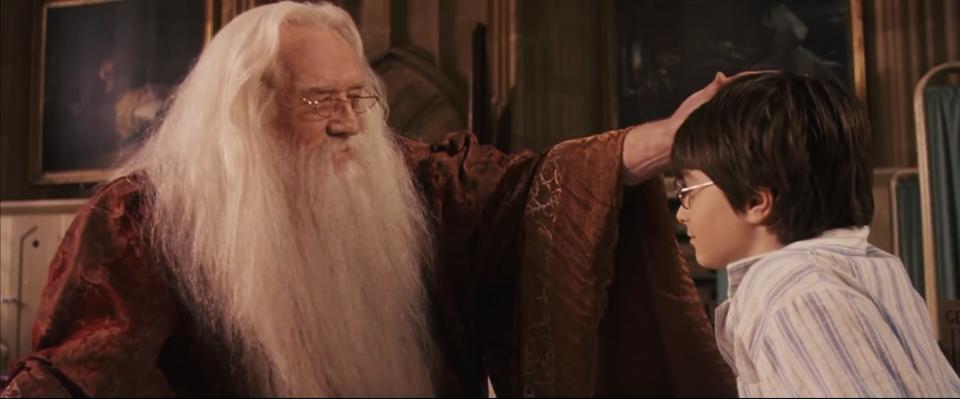 dumbledore and harry in the hospital wing at the end of harry potter and the sorcerers stone